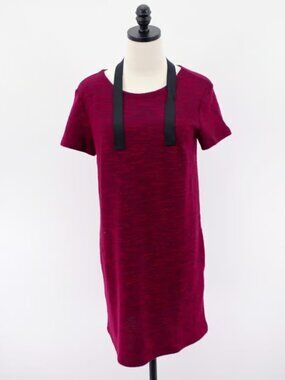 Loft Size 6 Red Knit Open Back Short Sleeve Dress Round Neck Pockets Polyester C